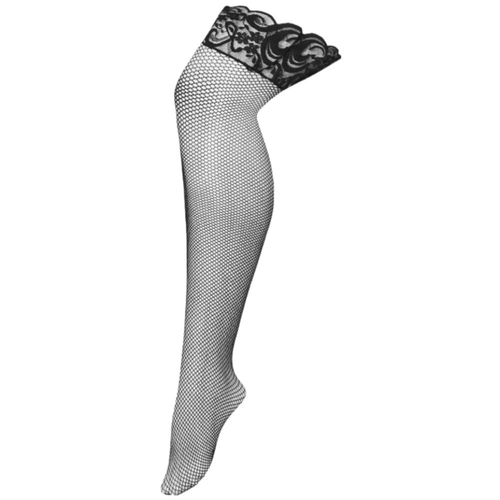 Fox & Royal Lace Fish Net Stay Up Thigh High Panty Hose PLUS SIZE 1X 14/16 Black